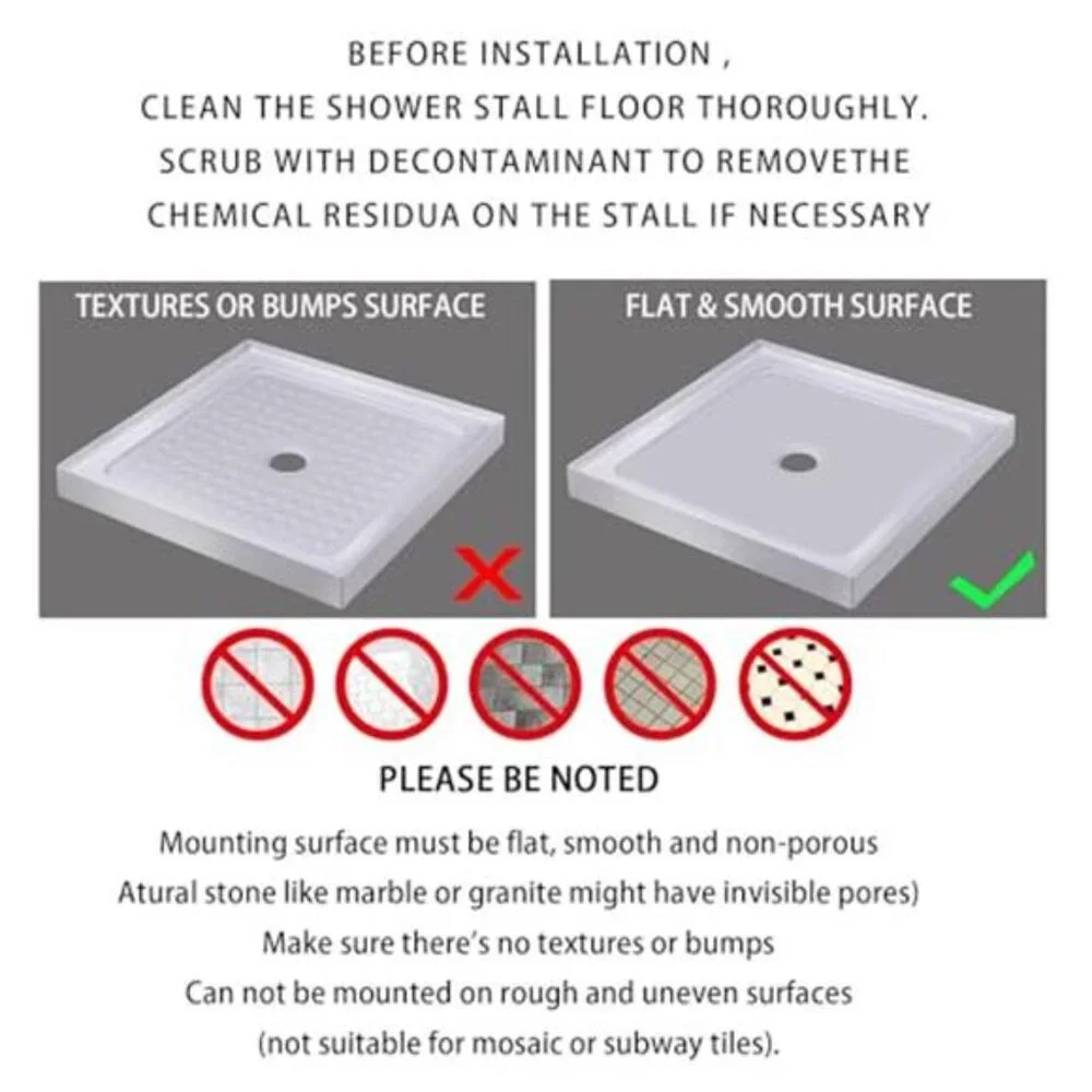 Non Slip Shower Mat 21x21 Inch Bath Tub Mat Suction Cups Drain Holes Clear Gray
